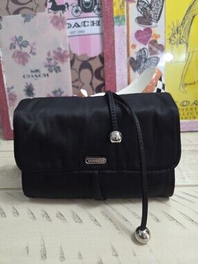 Coach Black Satin Travel Jewelry Roll Case Organizer, EUC